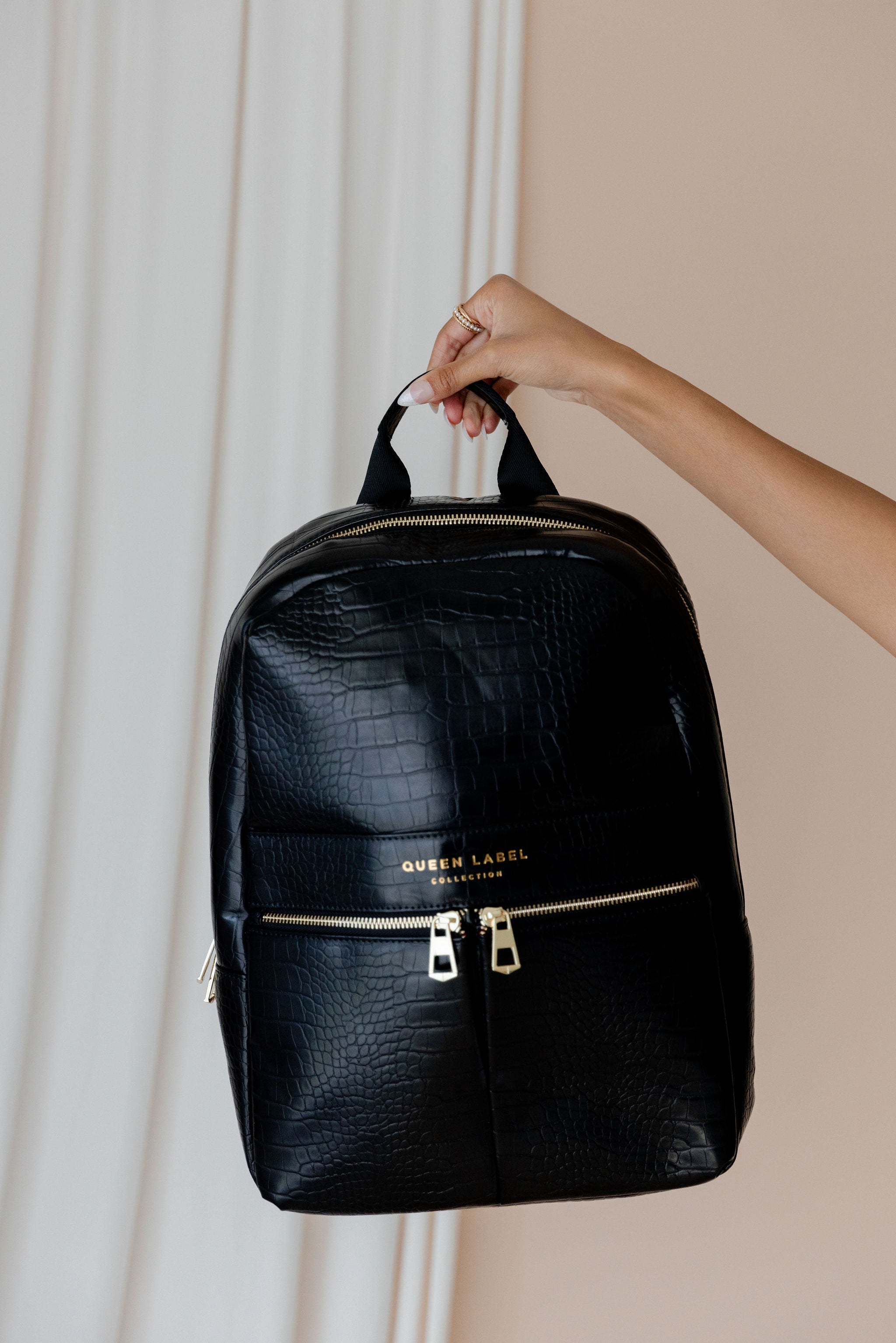 black and gold leather backpack Mason (Black Gold) Packs Its stylish Ava Backpack - Premium Croc